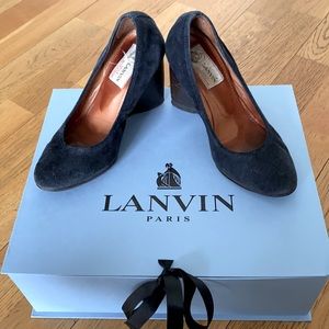 Lanvin navy blue suede wedge ballerina 34